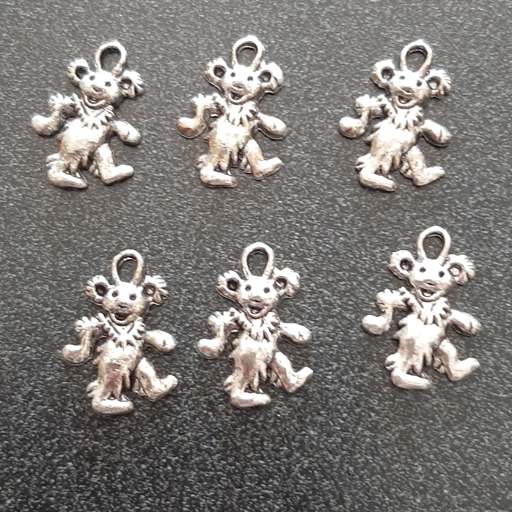 Grateful Dead bear 6 charms silver jewelry